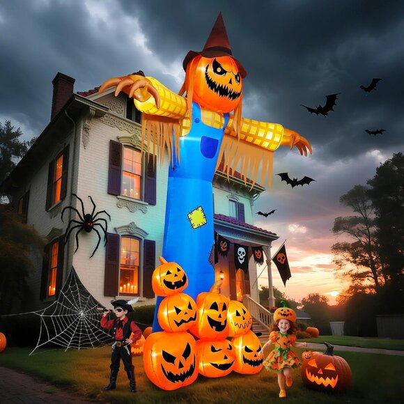 ⚡Halloween Inflatables with Music, Kalolary Giant Pumpkin Scarecrow Inflatable - Picture 4 of 7